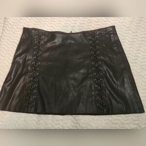 Zara Black Lace-Up Faux Leather Skirt Size Large